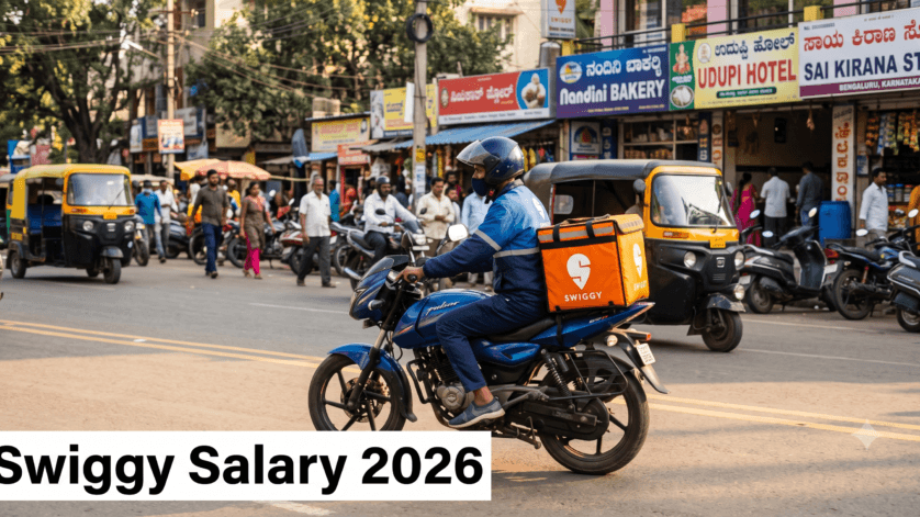 Swiggy delivery partner riding bike showing salary 2026 guide